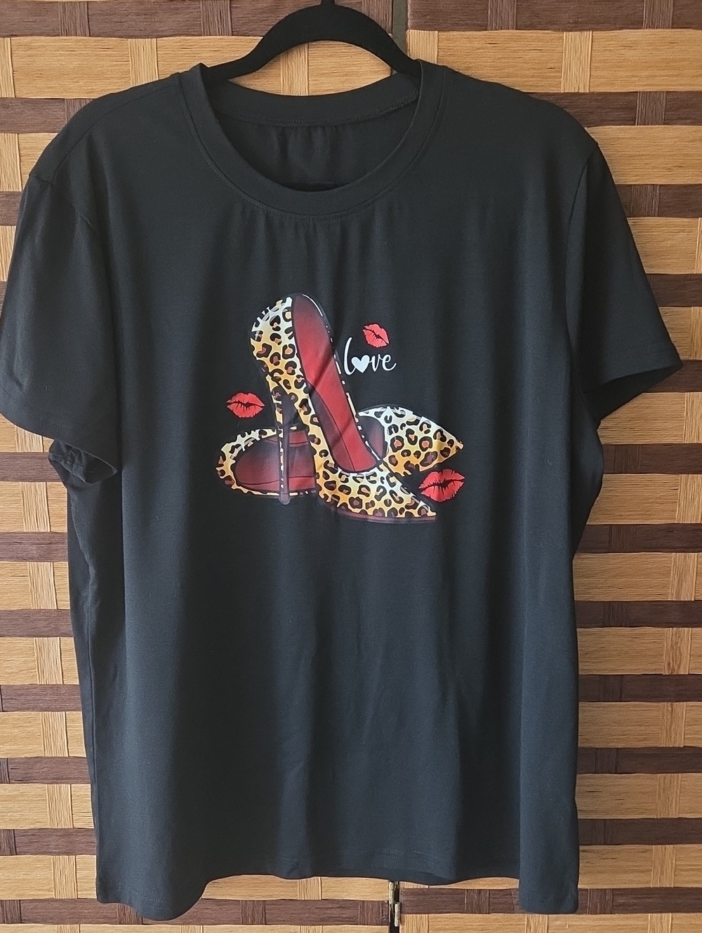Nwot!! Black Tee with Leopard High Heel Graphic and 'Love' Accent